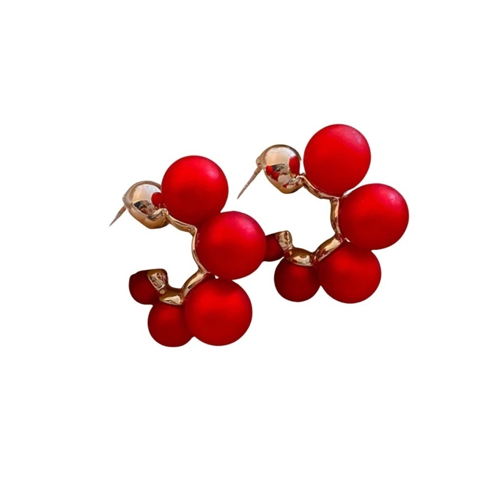 Bold Red Bead Cluster Earrings – Trendy Statement Hoops – Gift for Her
